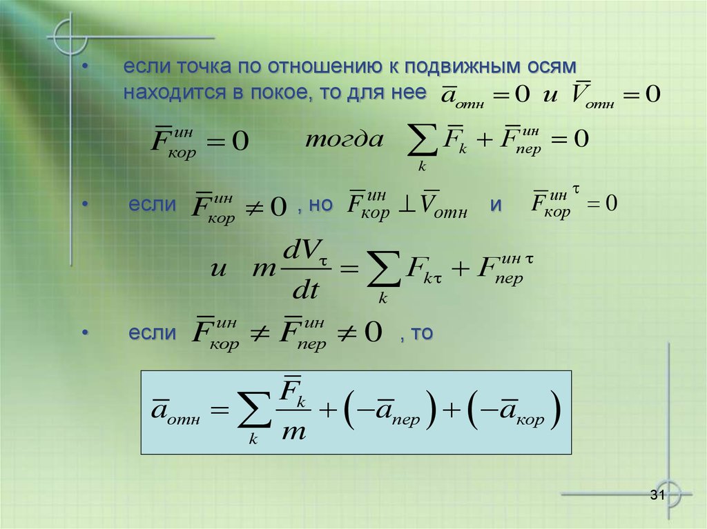 Точка в отношениях. Общие теоремы динамики при ударе. Относительный покой динамика точки. 1) Основные ур-я динамики точки.