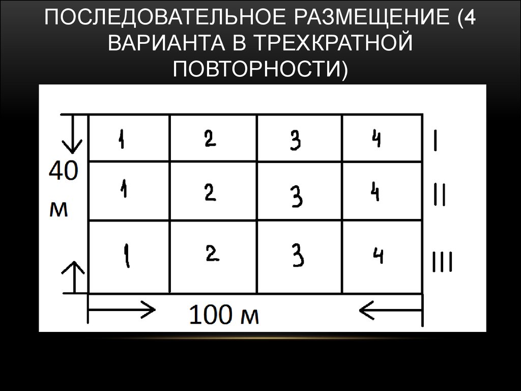 Часть площади опытного участка включающего делянки с полным набором вариантов схемы опыта