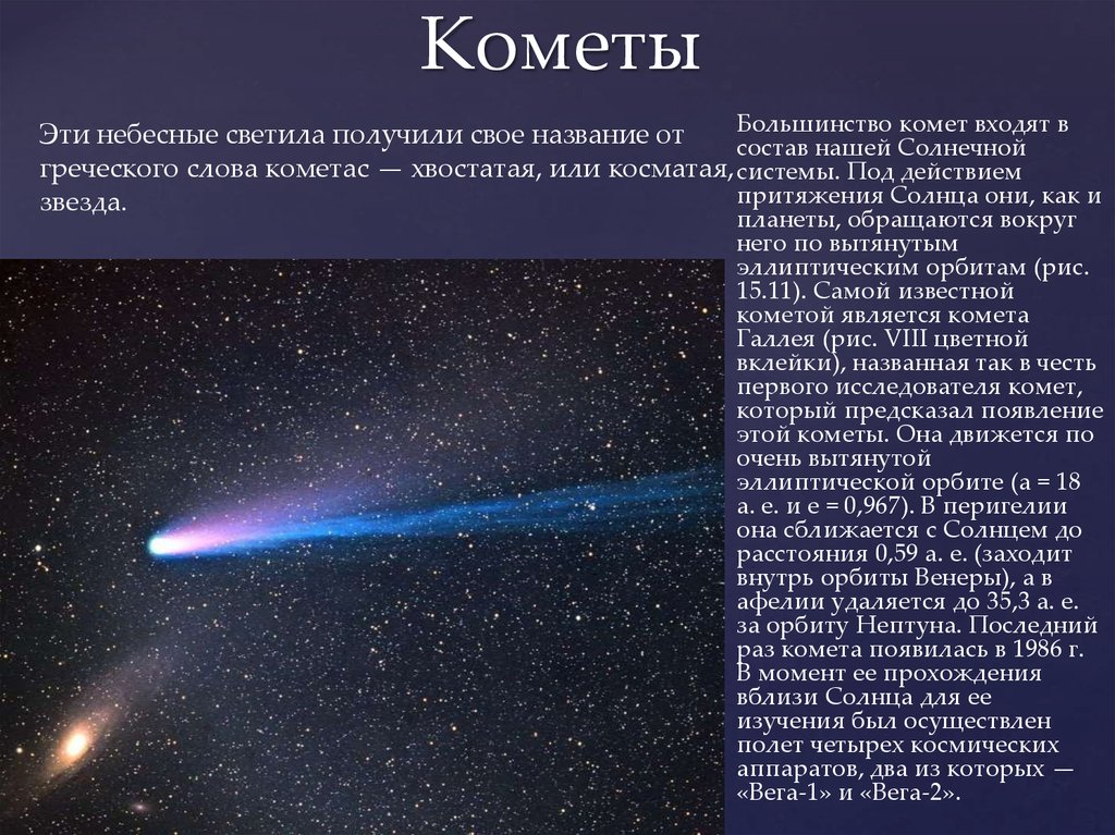 Расположить небесных тел. Кометы- "хвостатые звезды" в солнечной системе. Комета Галлея 1986. Кометf солнечной системы. Небесные тела солнечной системы кометы.