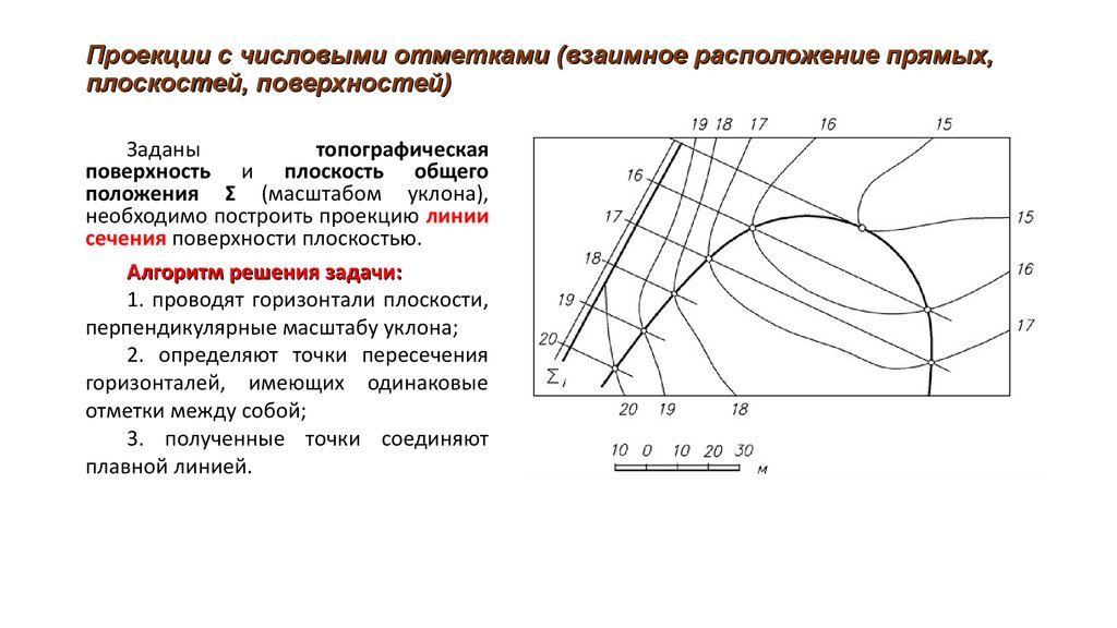 И 16 проекции. Бергштрихи на проекции с числовыми отметками. Плоскость в проекциях с числовыми отметками. Решение Горно-геометрических задач в проекции с числовыми отметками. Задание плоскости в числовых отметках.