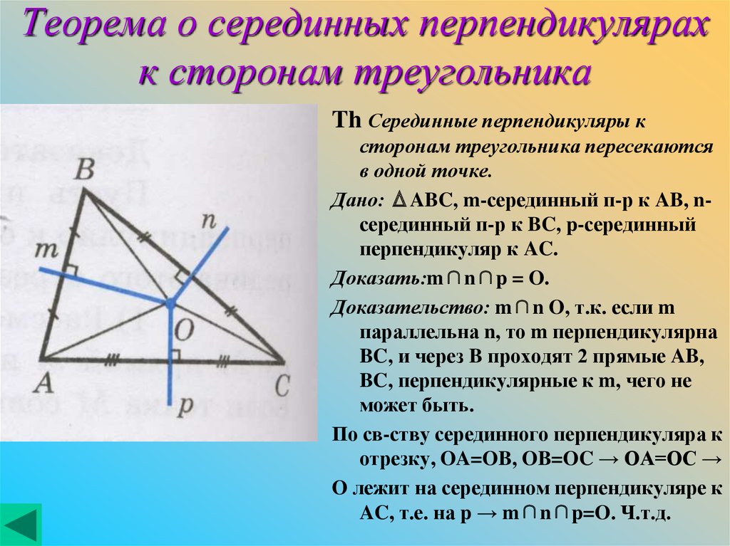 Серединный перпендикуляр теорема о серединном перпендикуляре рисунок