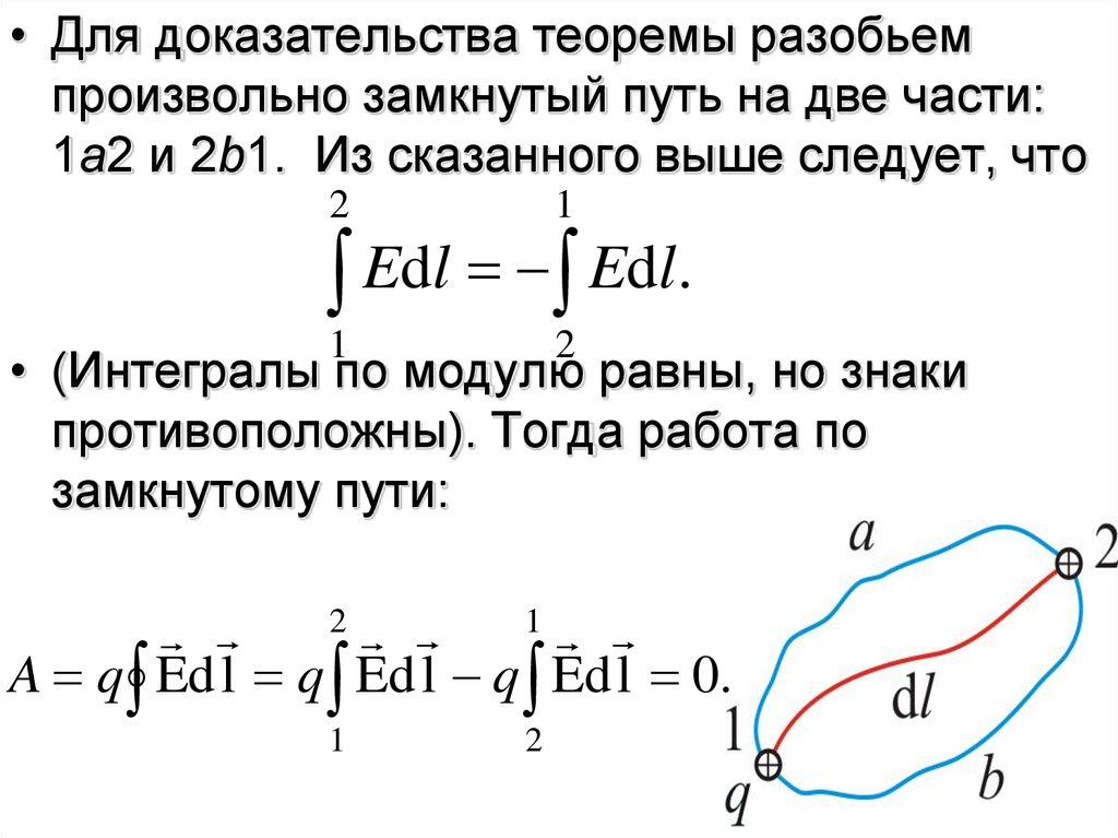 Замкнутый путь называется. Работа по замкнутому пути. Чему равна работа по замкнутому пути. Теорема о разбиении пространства. Замкнутый путь.