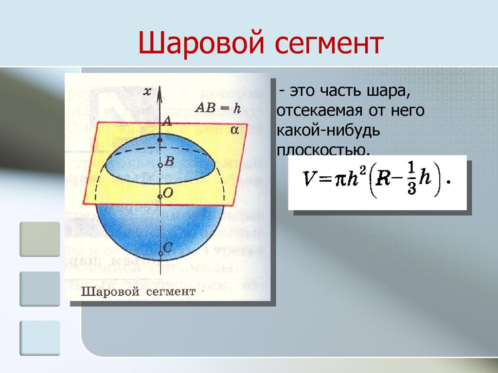 Объем сегмента. Площадь полной поверхности шарового сегмента. Шаровой сегмент слой сектор. Шаровой сегмент геометрия. Шаровой сегмент формулы.