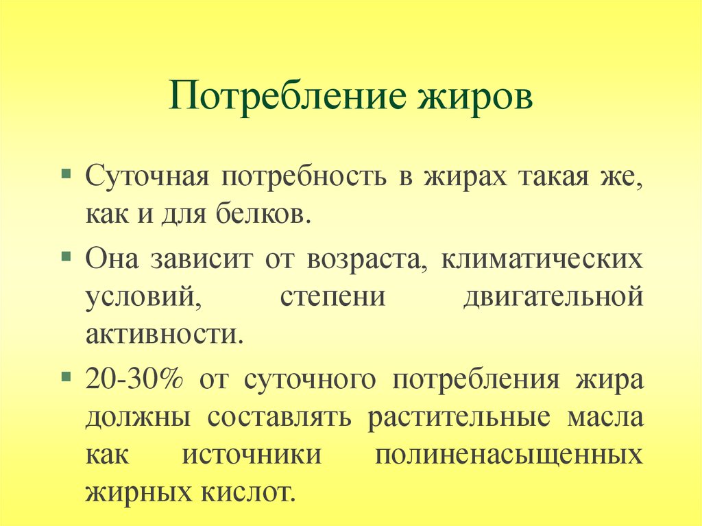 Потребление жиров