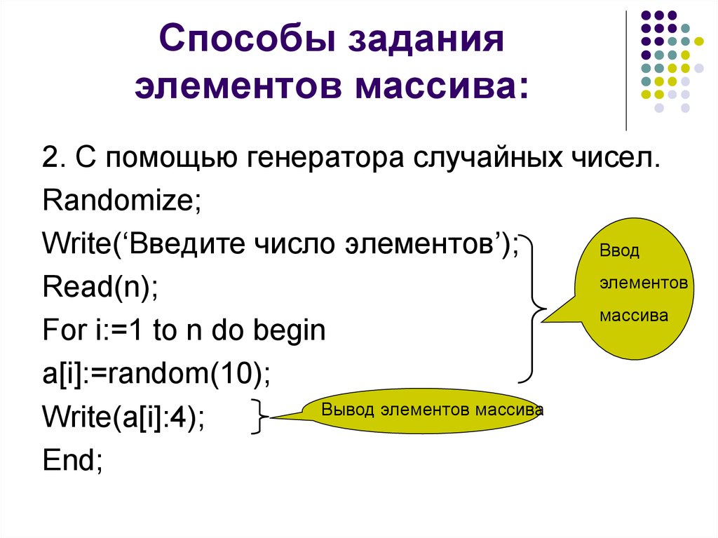 Презентация одномерные массивы в паскале