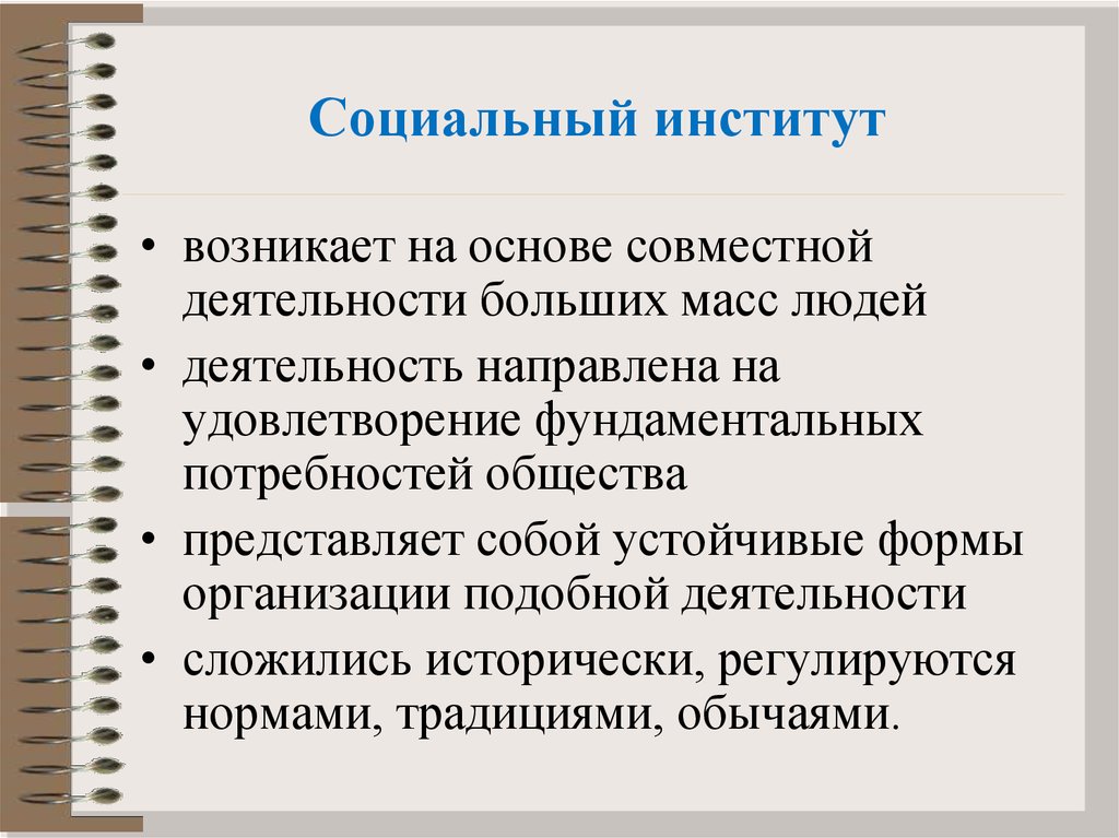 Что представляет собой институт. Фундаментальные потребности общества.