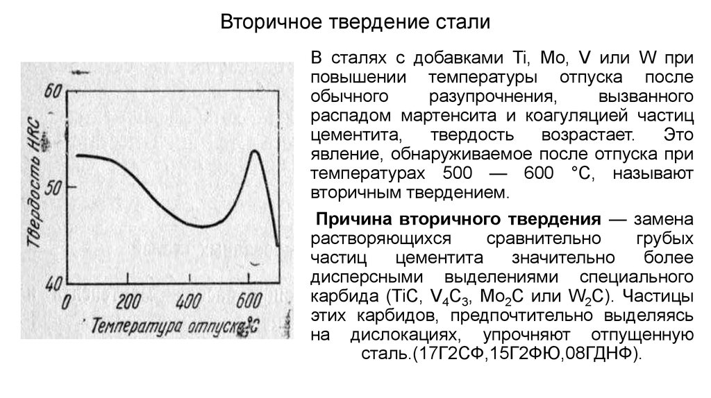 Температура 500. Вторичное твердение это. Распад мартенсита при отпуске. Вторичная твердость стали что это. Твердение стали.