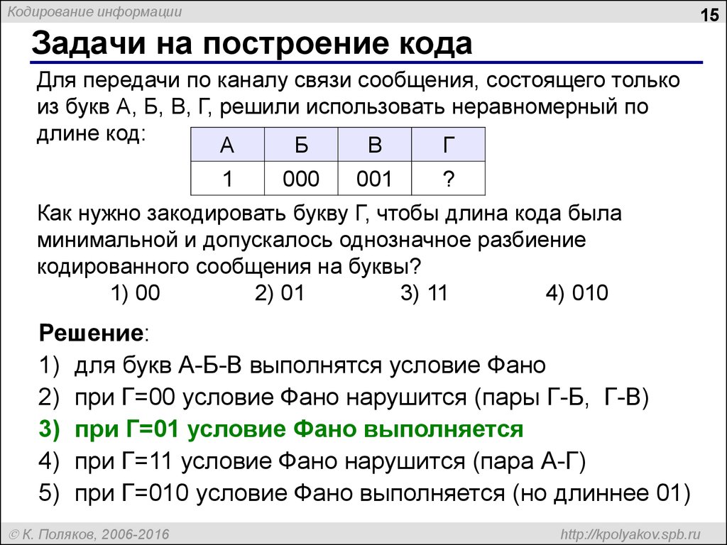 По каналу связи передаются шифрованные сообщения. Построение кода. Закодировать букву г. Для передачи по каналу связи сообщения состоящего только из букв. Передача сообщения по каналу связи.