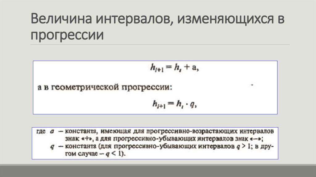 Величина диапазона. Величина интервала определяется по формуле. Величина равного интервала. Величина равного интервала определяется по формуле:. Величина интервала группировки определяется по формуле.