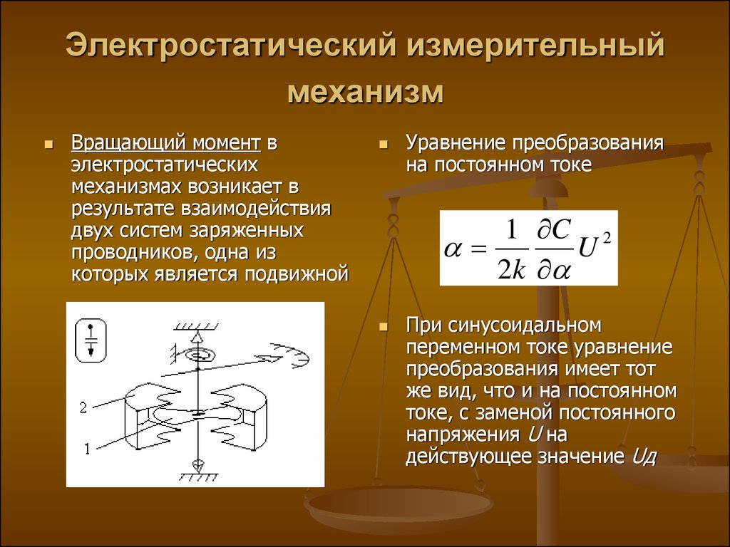 Действие вращающего момента. Измерительный механизм. Электростатический механизм. Электростатические измерительные. Тип измерительного механизма.