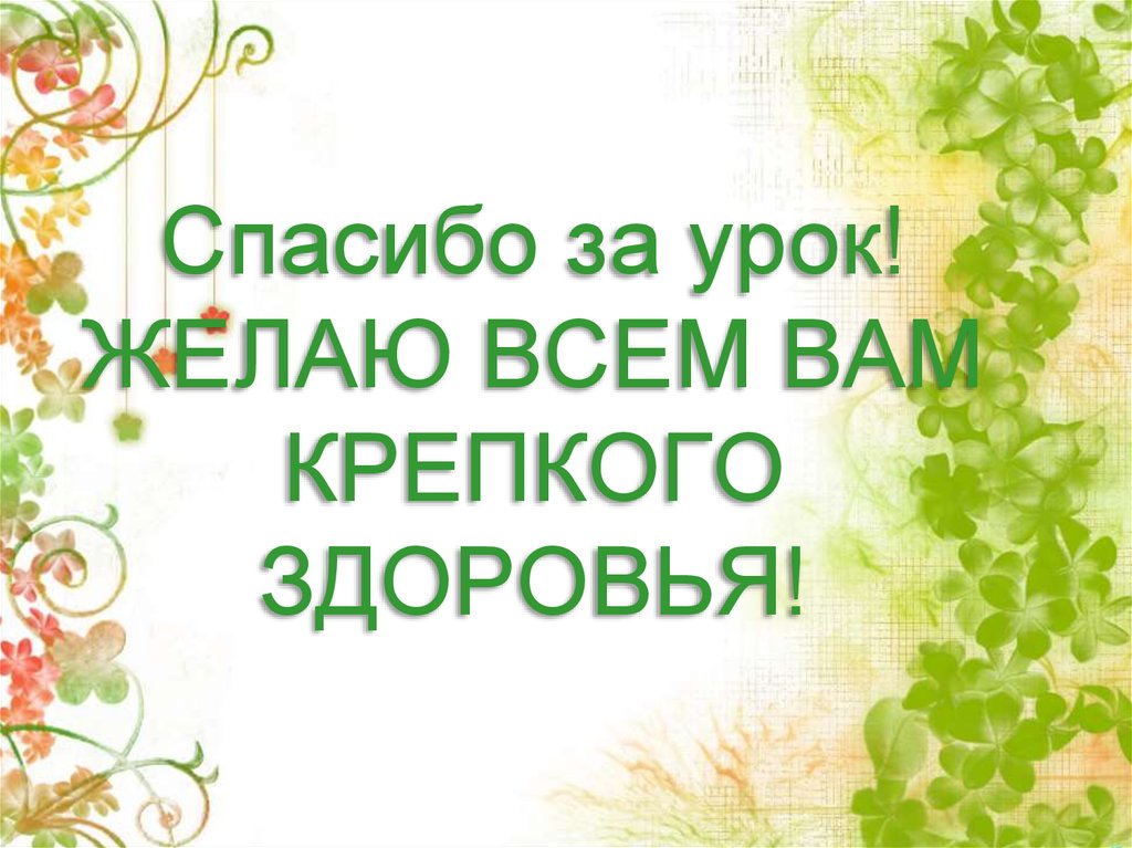 Спасибо за урок! ЖЕЛАЮ ВСЕМ ВАМ КРЕПКОГО ЗДОРОВЬЯ!