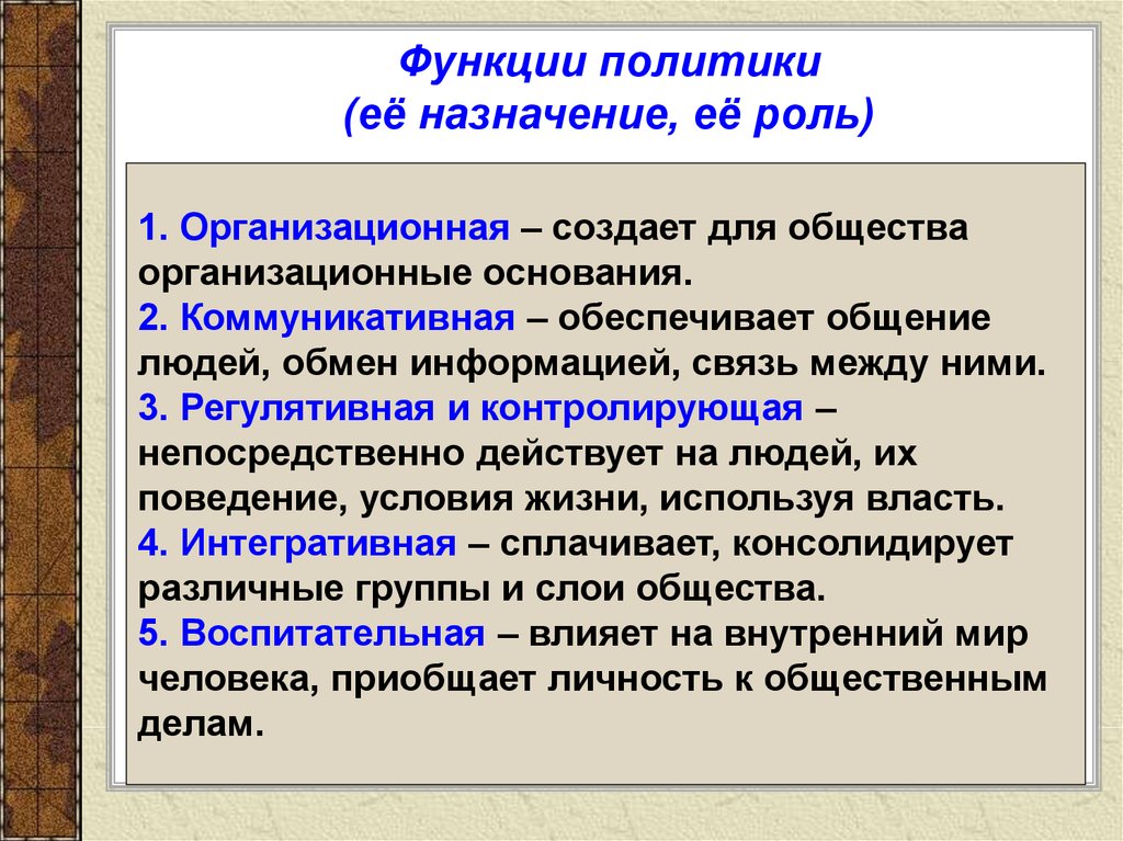 Политической власти в жизни общества. Функции политики. Функции политики в государстве. Политика функции политики. Функции политики Обществознание.