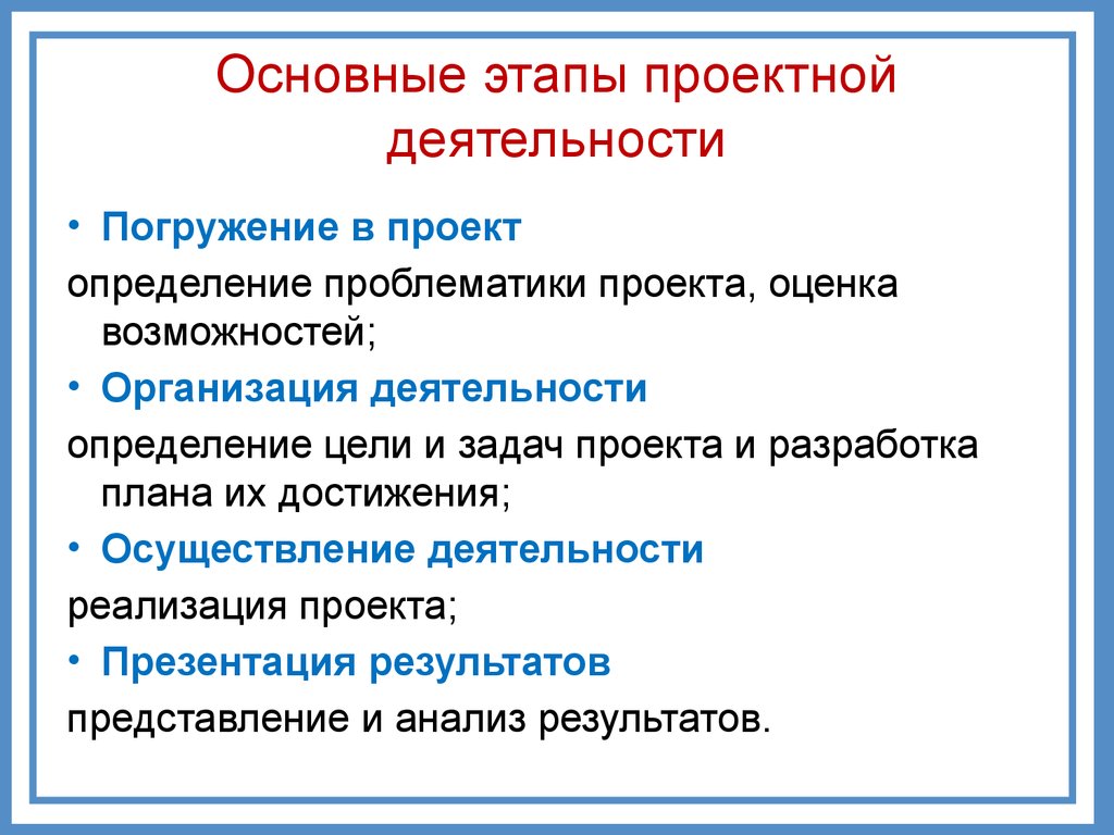 Этапы проектной деятельности. Основные этапы проектной деятельности. Проблематика проектной деятельности.