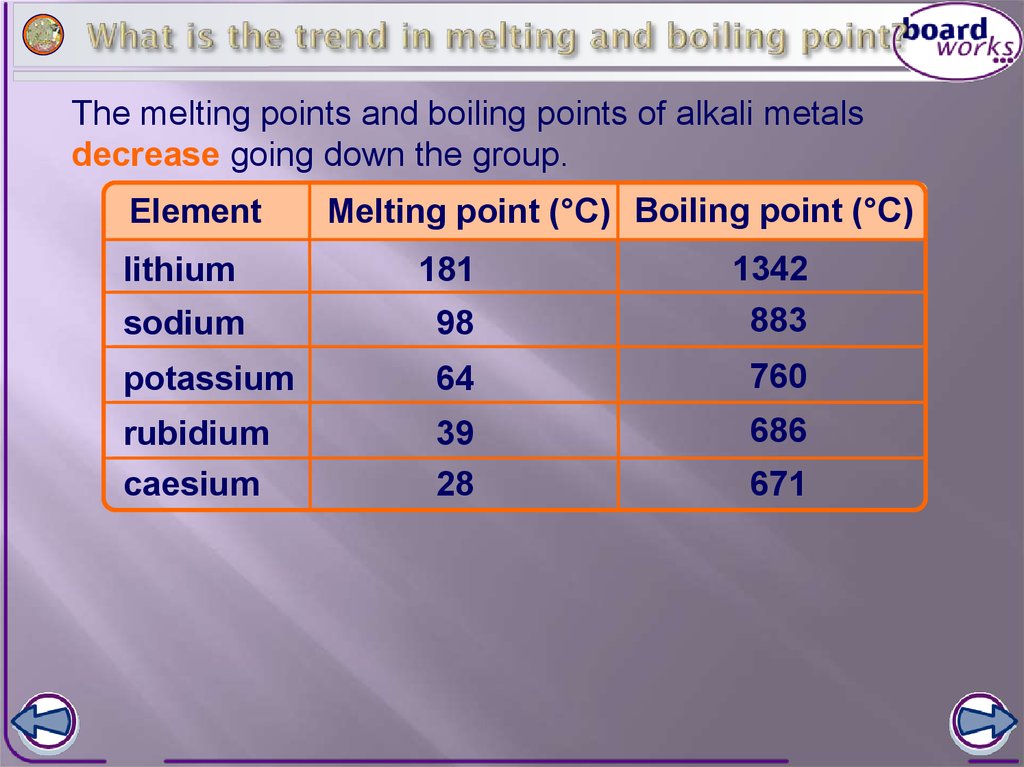 What is the trend in melting and boiling point?