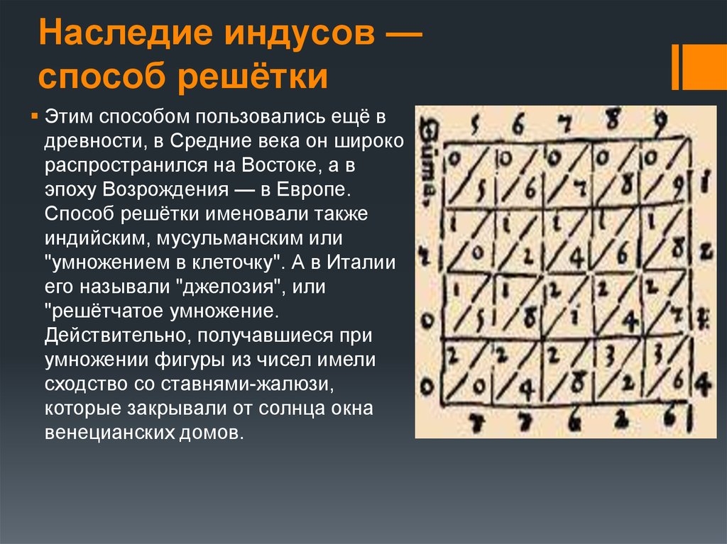 Умножение век. Умножение методом решетки. Способ умножения решеткой. Способы умножения в древней Индии. Решетчатый метод умножения.