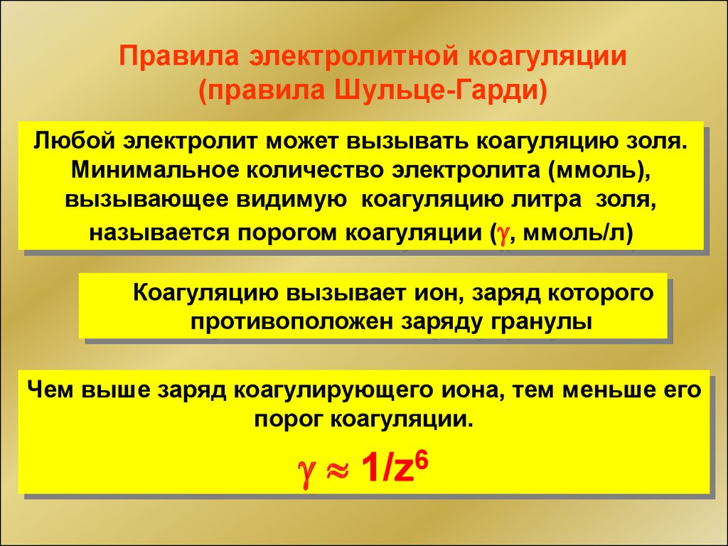 Порог коагуляции. Правила электролитической коагуляции. Правила коагуляции. Правила электролитной коагуляции Шульце-Гарди. Правила коагуляции Шульце Гарди.