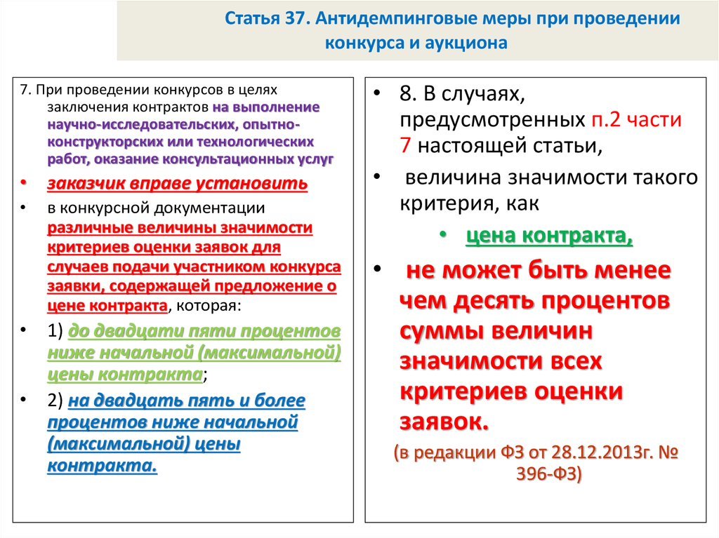 Антидемпинговые меры при закупке товаров. Антидемпинговые меры при проведении конкурса и аукциона. Антидемпинговые меры применяются при осуществлении закупок:. Антидемпинговые меры по 44 ФЗ. Ст 37 антидемпинговые меры.