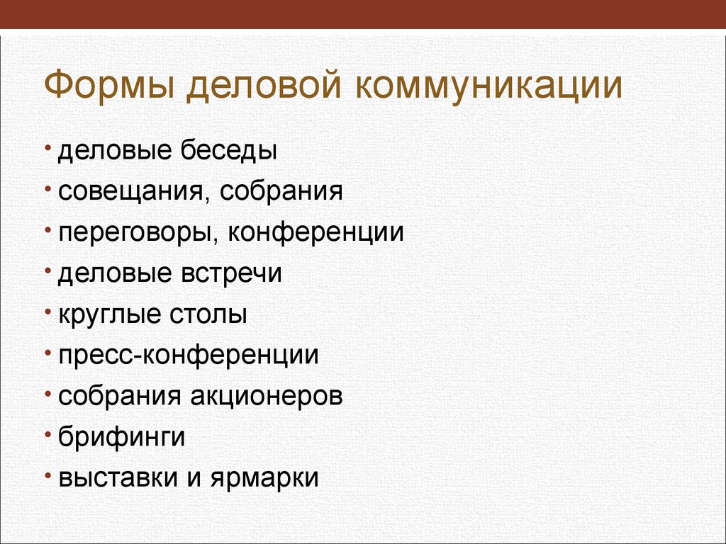 Что не является видом. Основные формы деловой коммуникации. Деловая форма. Виды деловой коммутации. Виды делового общения.