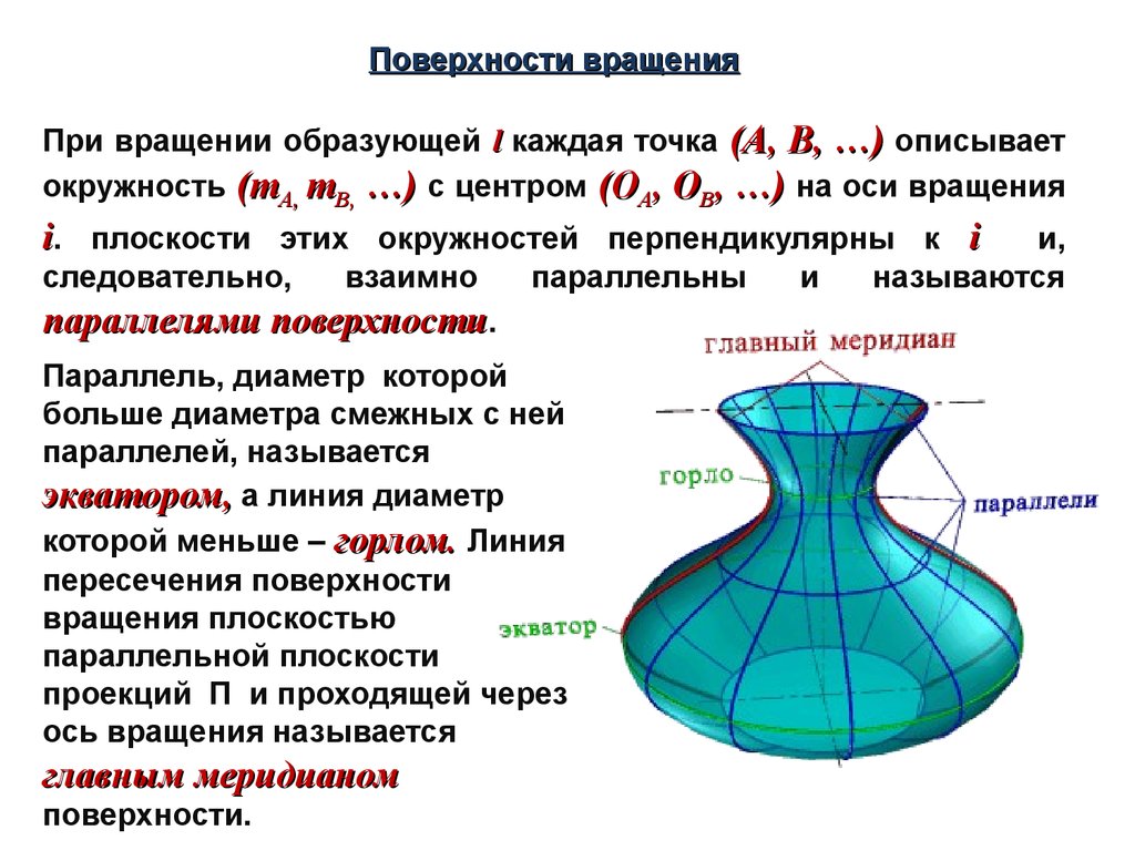 Виды поверхностей. Поверхности вращения образуются при. Экватор поверхности вращения это. Экватором поверхности вращения называется:. Меридиан поверхности вращения.