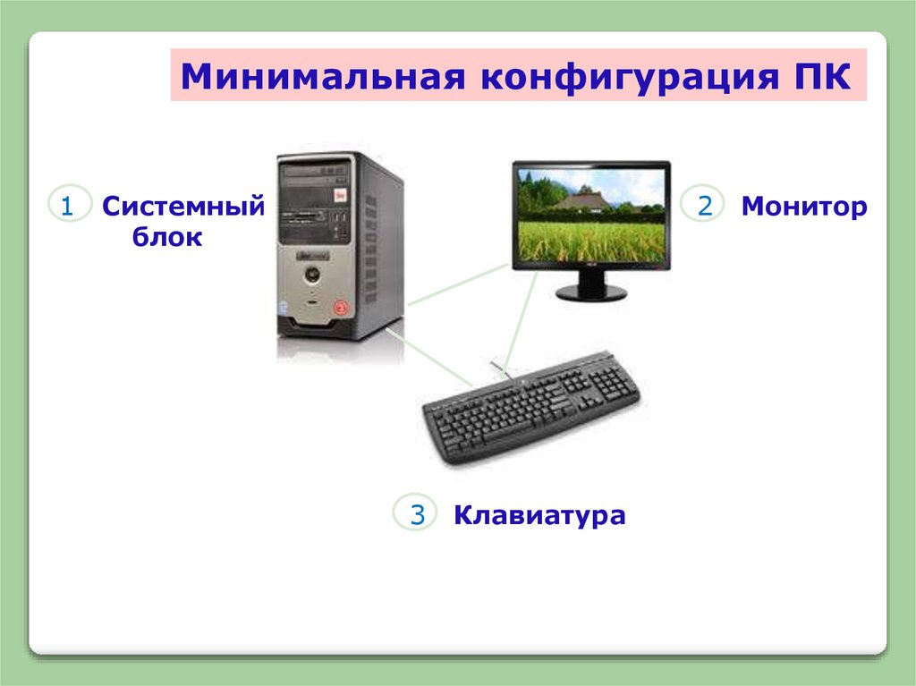 Что такое конфигурация. Минимальная конфигурация компьютера. Минимальная конфигурация персонального компьютера ПК. Схема минимальной конфигурации персонального компьютера. Минимальная конфигурация ПК схема.