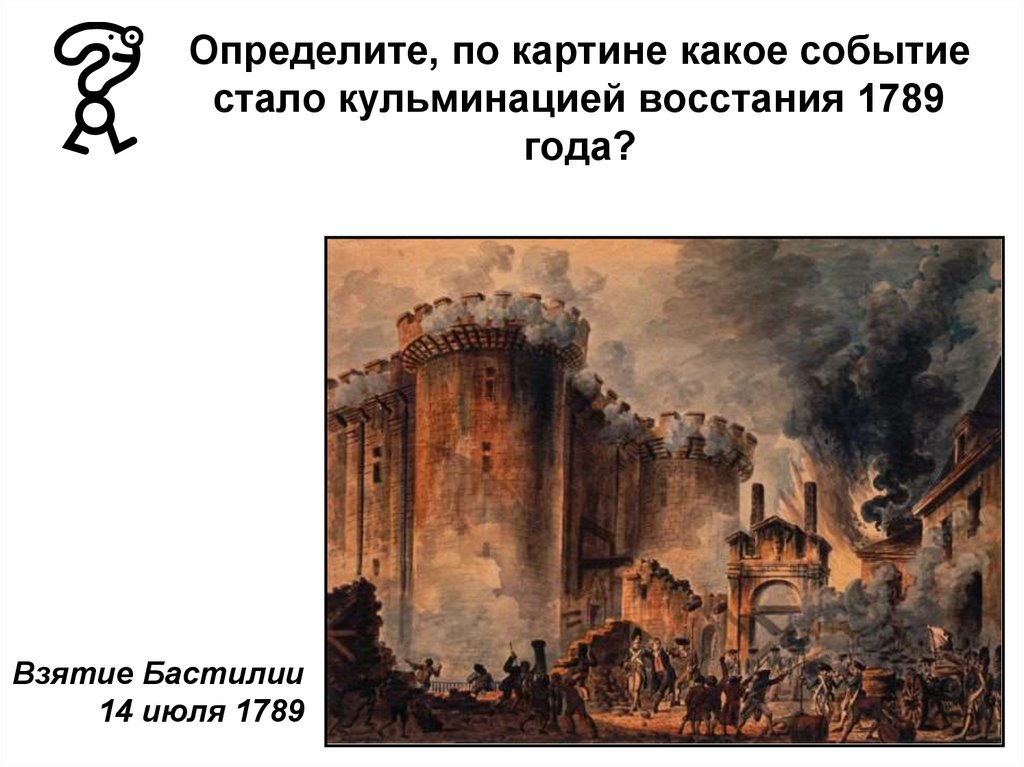 Определите, по картине какое событие стало кульминацией восстания 1789 года?