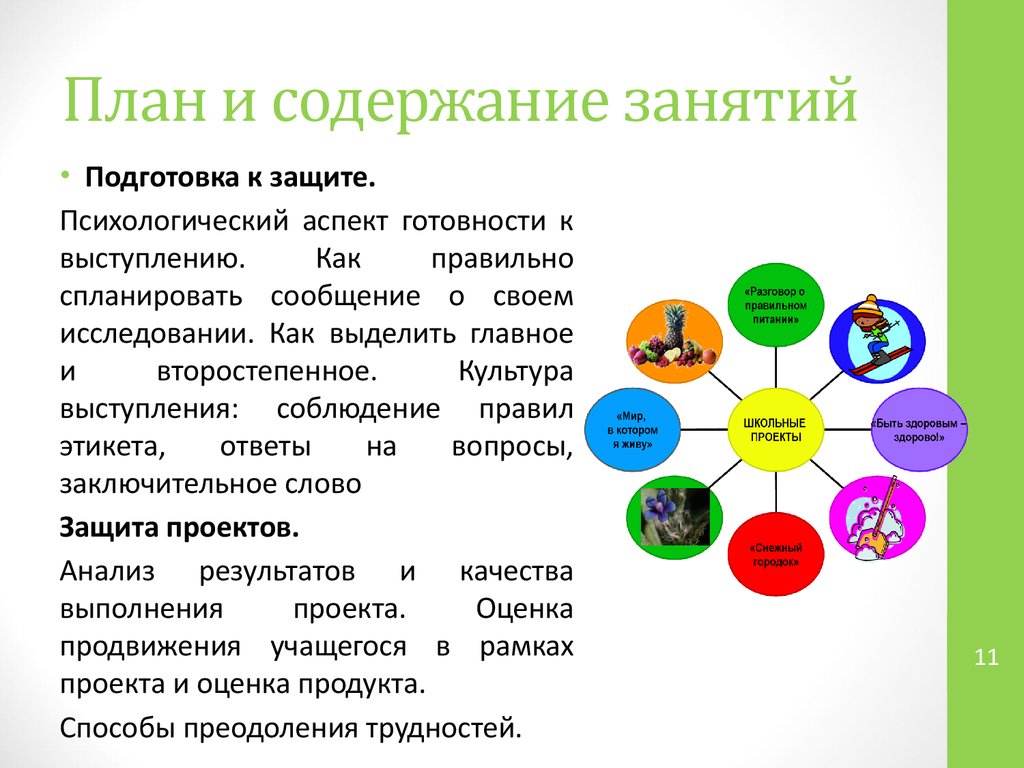 Виды занятий содержание занятий