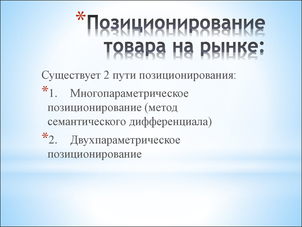 Позиционирование товара на рынке презентация