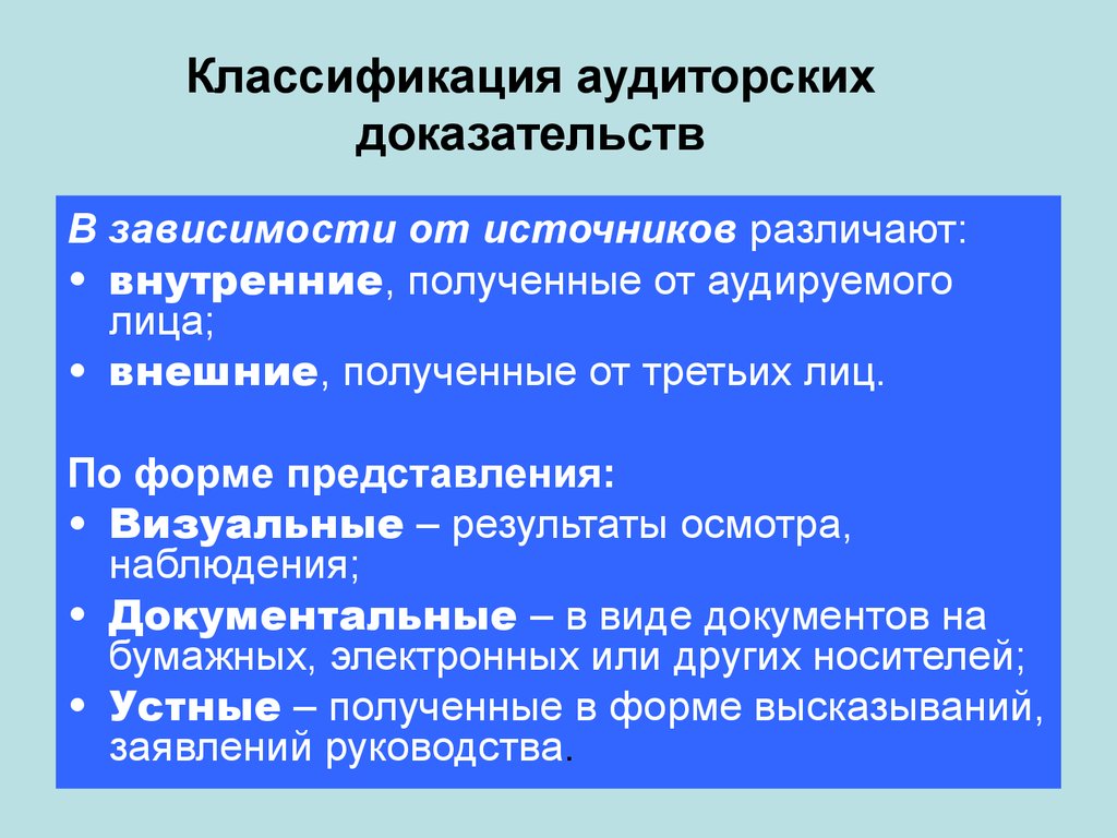 Контрольная работа: Классификация аудиторских доказательств