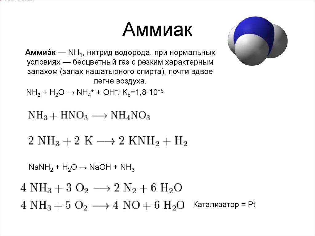 Реакция аммиака с металлами