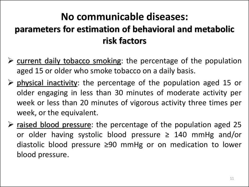 No communicable diseases: parameters for estimation of behavioral and metabolic risk factors