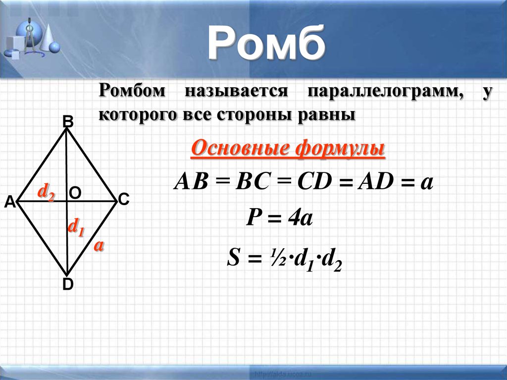 Ромб через диагонали. Формулы ромба по геометрии. Ромб. Все формулы ромба. Ромб геометрия.