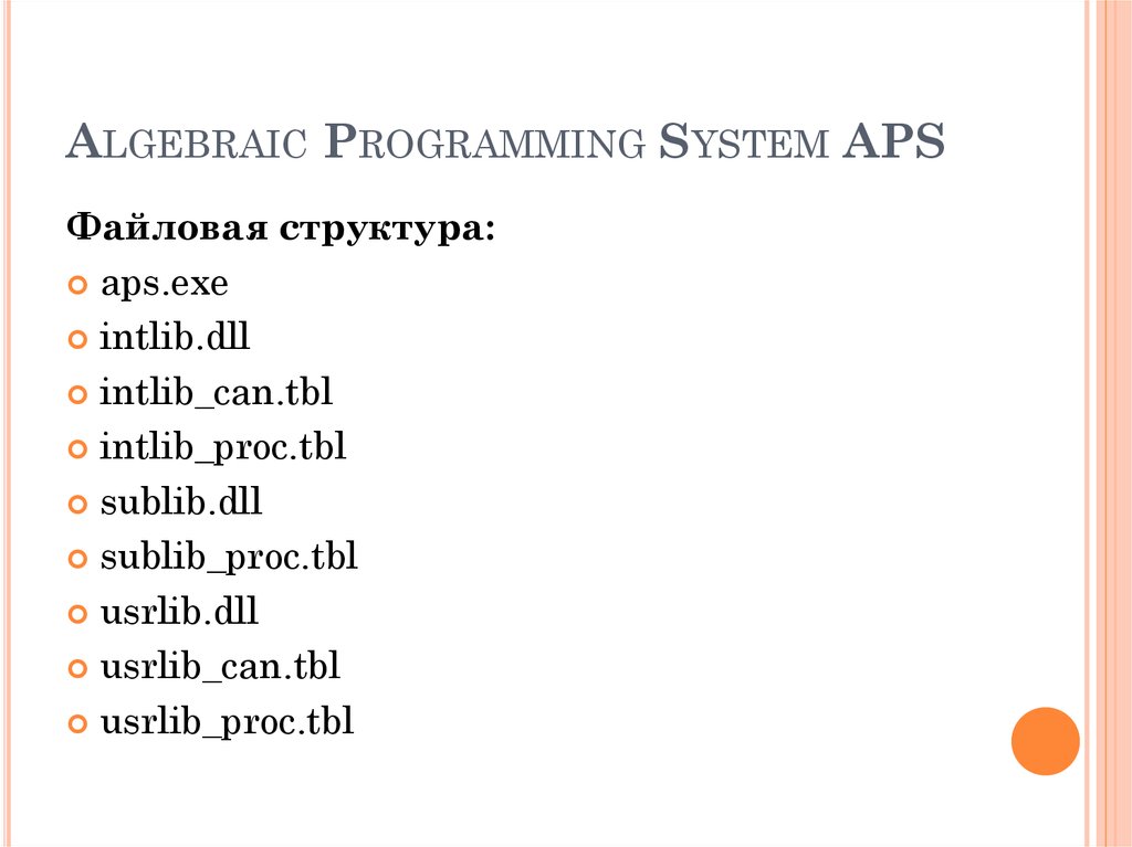 Algebraic Programming System APS