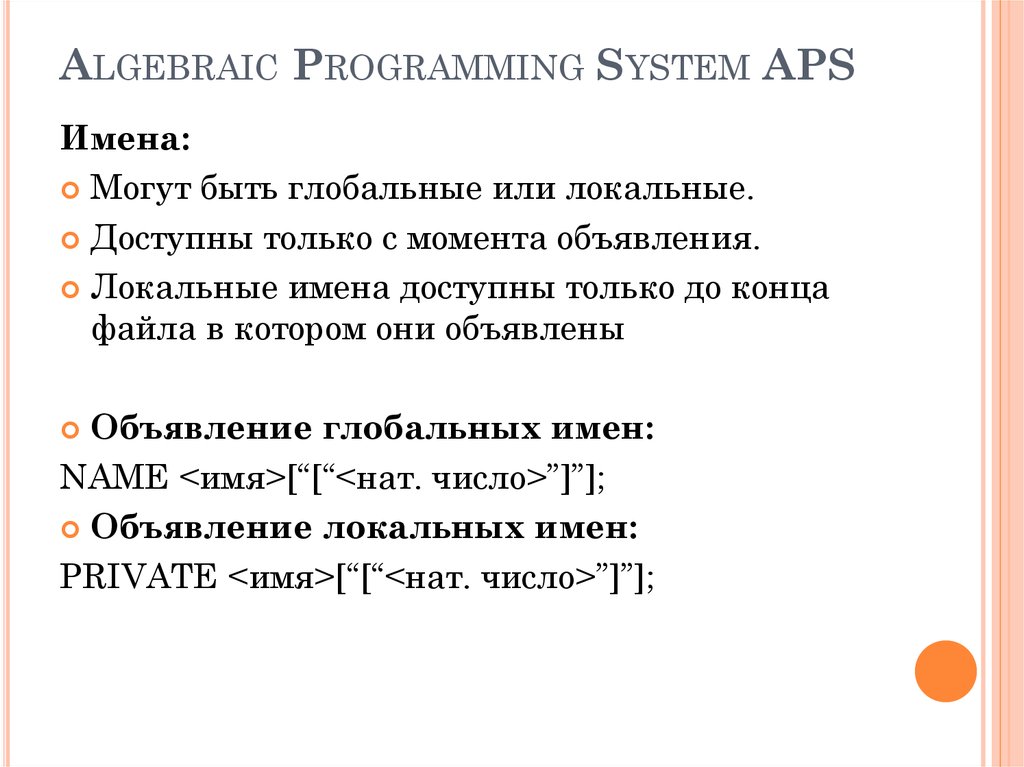 Algebraic Programming System APS
