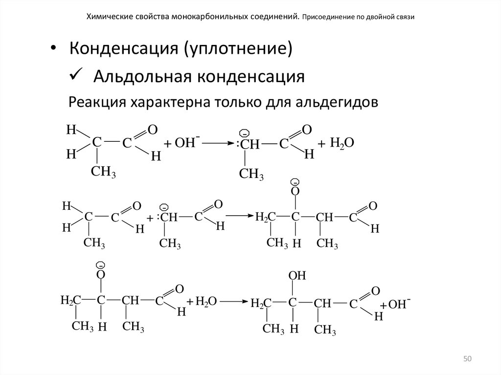 Химические свойства монокарбонильных соединений. Присоединение по двойной связи