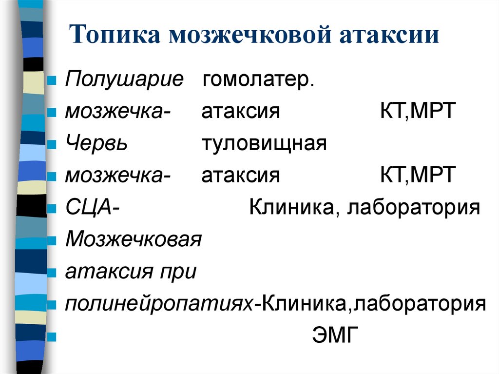 Мозжечковая атаксия. Клиника мозжечковой атаксии. Спинно мозжечковая атаксия. Туловищная атаксия. Мозжечковая атаксия топика.