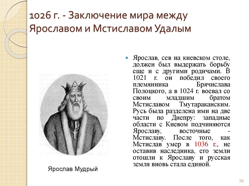 1026 г. - Заключение мира между Ярославом и Мстиславом Удалым