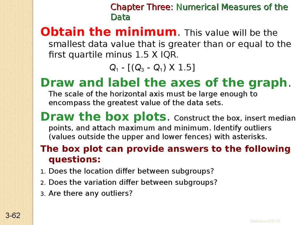 Chapter Three: Numerical Measures of the Data