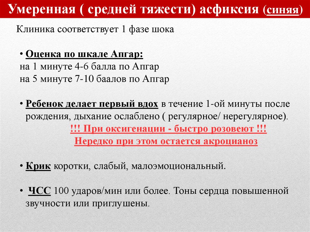 Умеренная асфиксия по шкале апгар