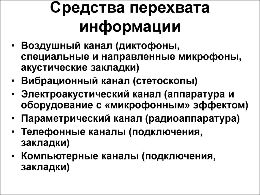 Средства перехвата информации. Методы перехвата информации. Технические средства перехвата информации. Способы перехвата акустической информации.