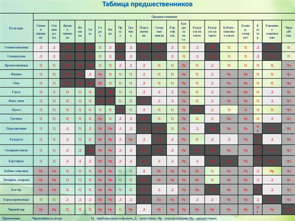 Схема севооборотов таблица