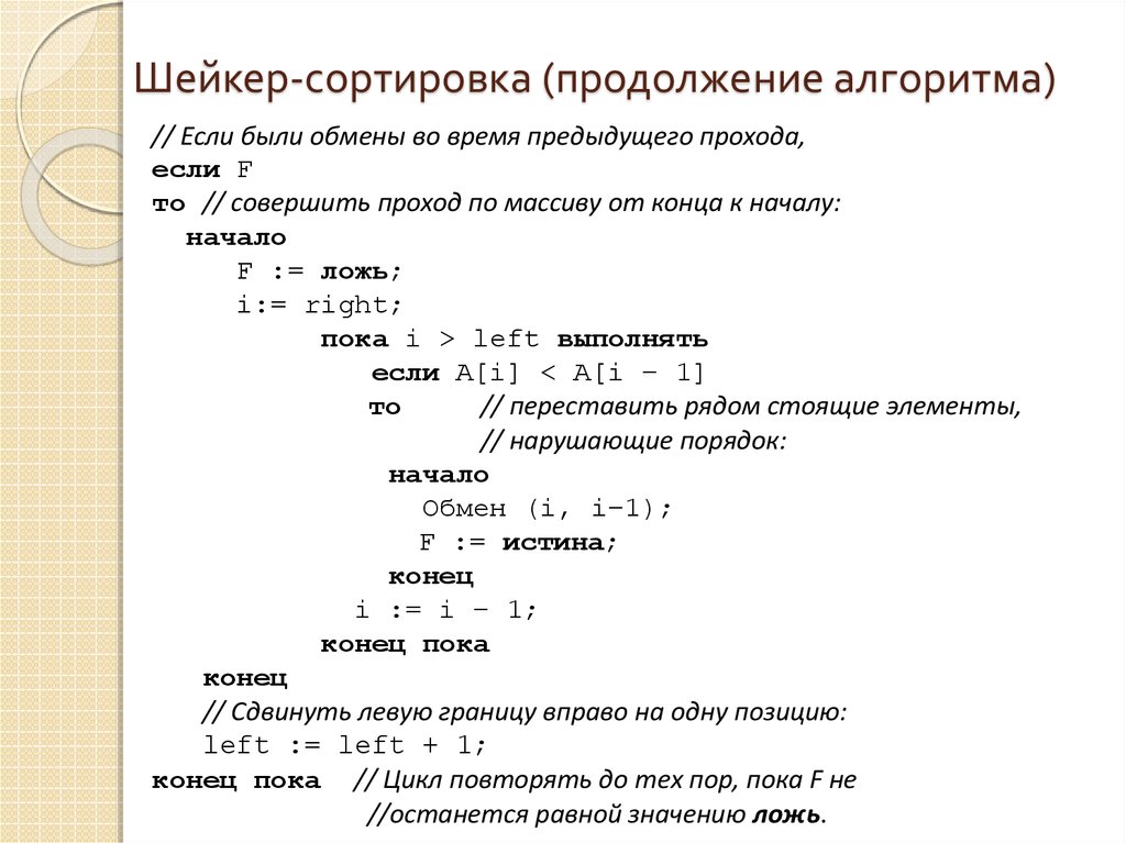 Блок схема шейкер сортировка