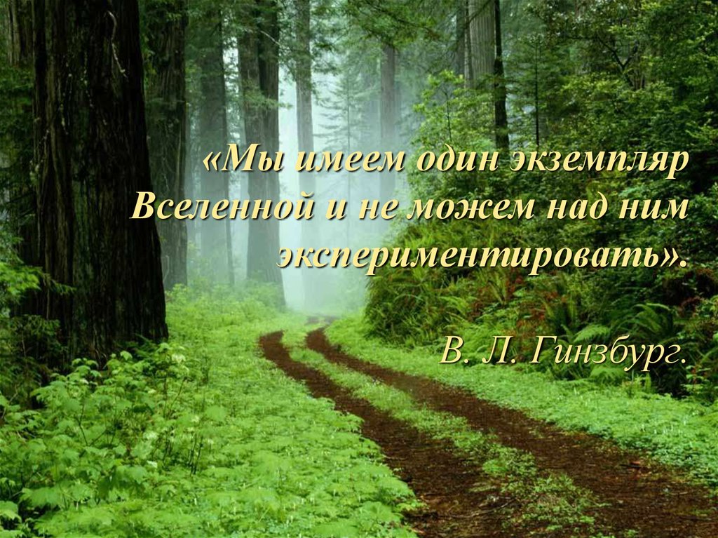 «Мы имеем один экземпляр Вселенной и не можем над ним экспериментировать». В. Л. Гинзбург.