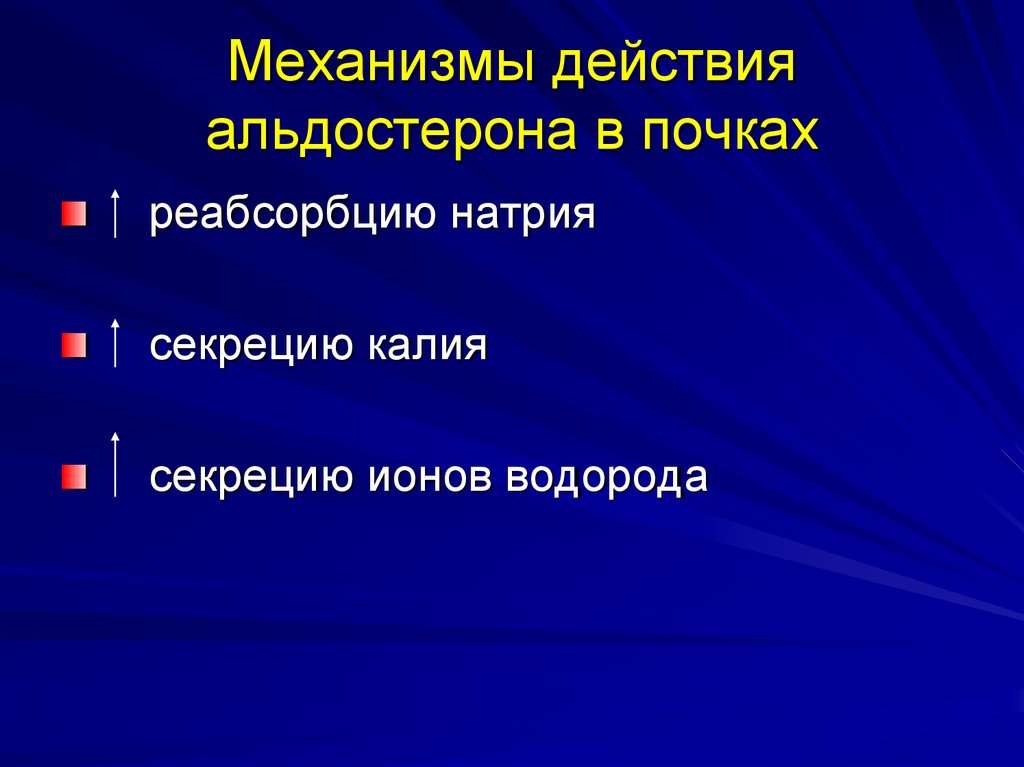 Презентация конами. Альдостерон влияет на реабсорбцию натрия и секрецию калия.