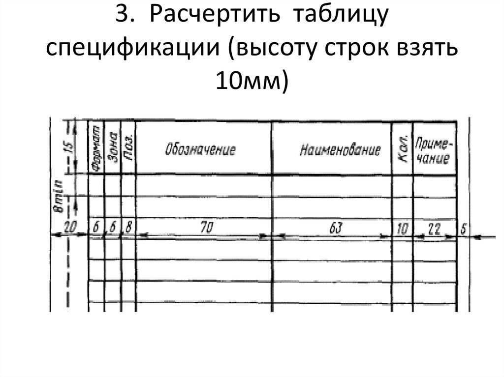 Таблица 10 строк. Высота строки в спецификации по ГОСТУ. Ширина строк в спецификации. Высота строк таблицы ГОСТ. Высота стройки спецификации.