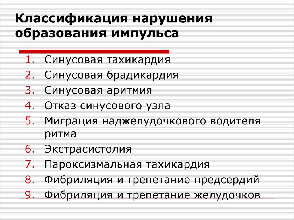 Классификация нарушения образования импульса