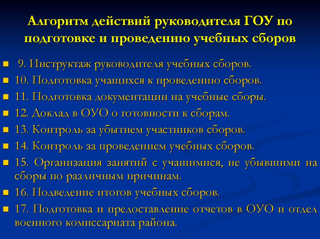 План проведения учебных сборов с учащимися 10 класса на базе школы