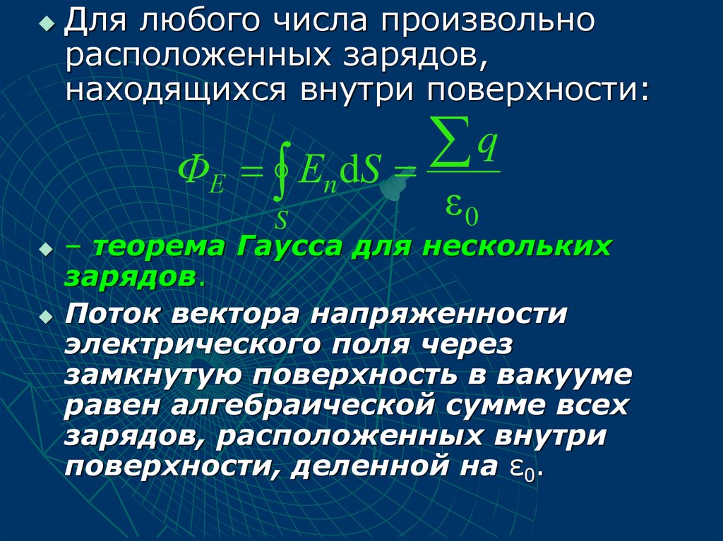 Поток через заряд. Теорема Гаусса для многочленов. Теорема Гаусса для потока вектора напряженности электрического поля. Теорема Гаусса для связанных зарядов. Алгебраическая сумма зарядов внутри замкнутой поверхности.