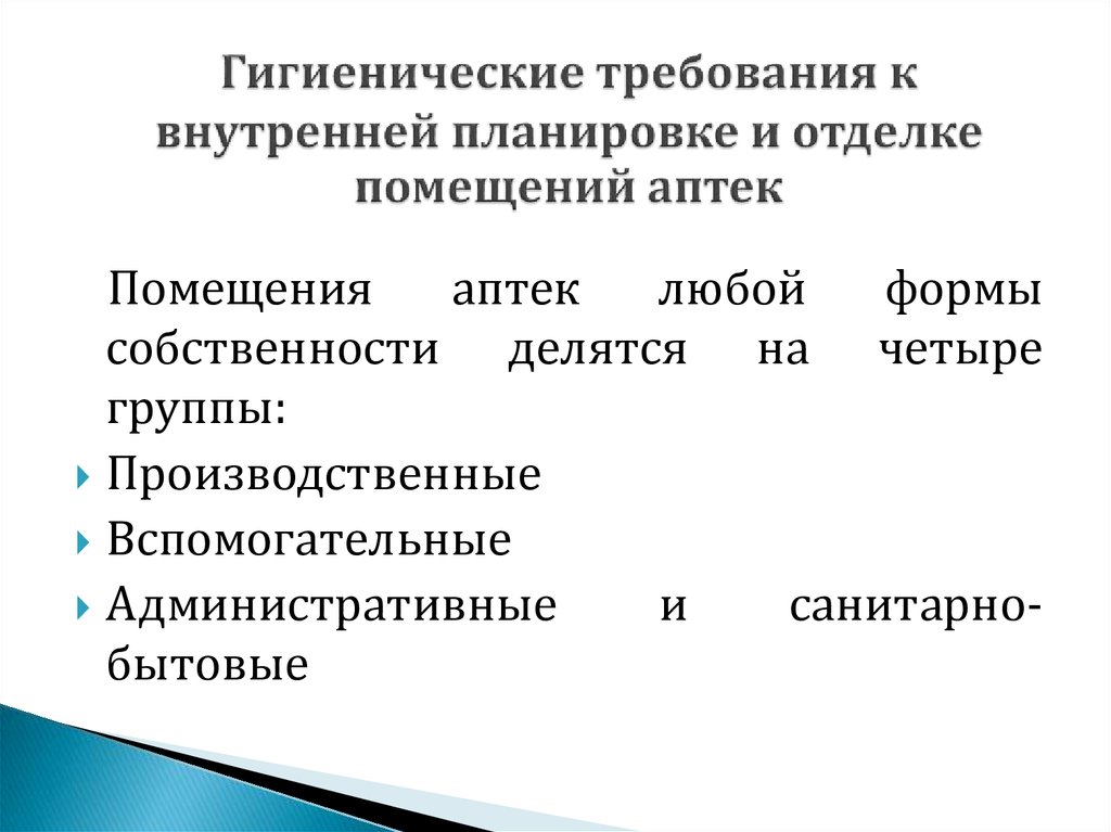 Учреждения доклад. Гигиенические требования к внутренней отделке помещений.. Требования к внутренней планировке и отделке помещений аптек. Гигиенические требования к планировке аптек. Гигиенические требования к внутренней планировке аптек.