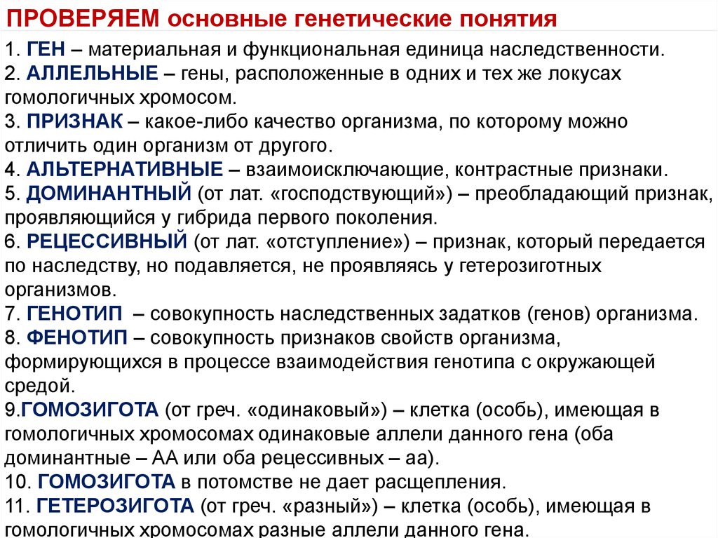 Генотипе доминантного гомозиготного организма. Основные понятия генетики. Генетика основные термины. Основные термины в генетике. Понятия по генетике.