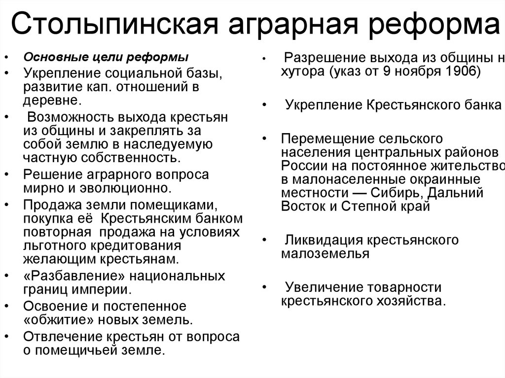 Столыпинские реформы схема